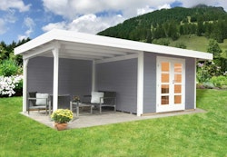 Wolff Finnhaus Gartenhaus Relax Lounge C mit 300 cm Anbau - 28 mm