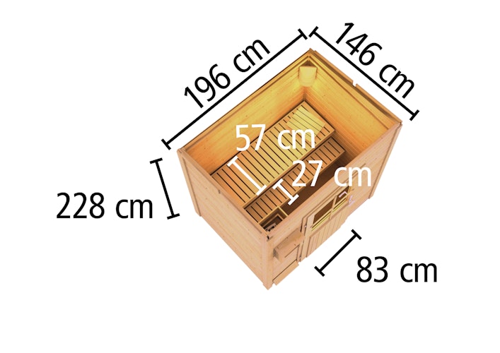 Karibu Gartensauna Pultdach Saunahaus Jorgen naturbelassen inkl. gratis Saunaofen & 8-teiligem Zubehörpaket (Gesamtwert 1071,91€) Bild