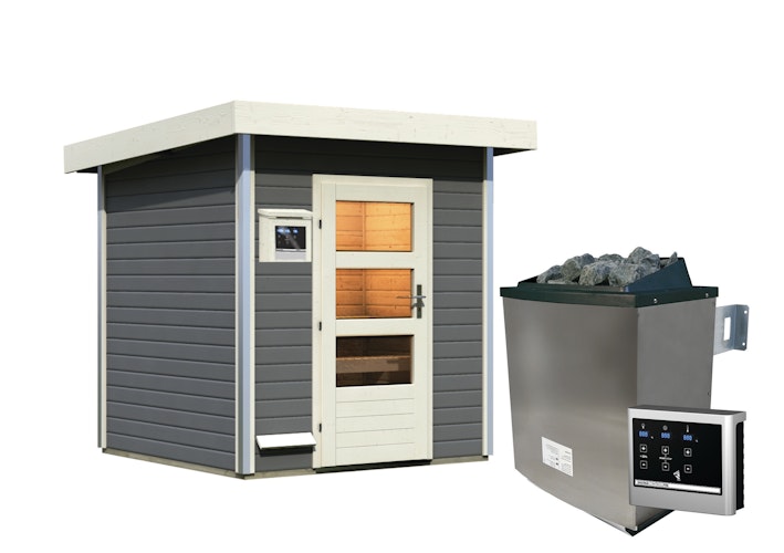 Karibu Gartensauna Pultdach Saunahaus Torge terragrau
