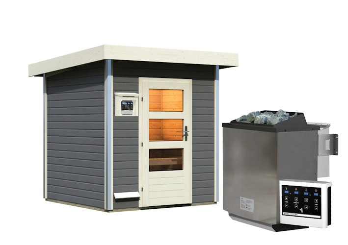 Karibu Gartensauna Pultdach Saunahaus Torge terragrau