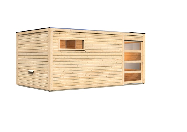 Karibu Gartensauna Saunahaus Hygge inkl. Vorraum, naturbelassen inkl. 9-teiligem gratis Zubehörpaket Vorschaubild Galerie