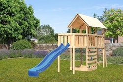 Akubi Kinderspielturm Danny inkl. Wellenrutsche, Anbauplattform und Kletterwand inkl. gratis Zubehörset