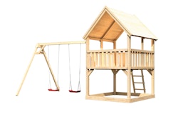 Akubi Kinderspielturm Luis mit Doppelschaukelanbau inkl. gratis Akubi Farbystem & Kuscheltier
