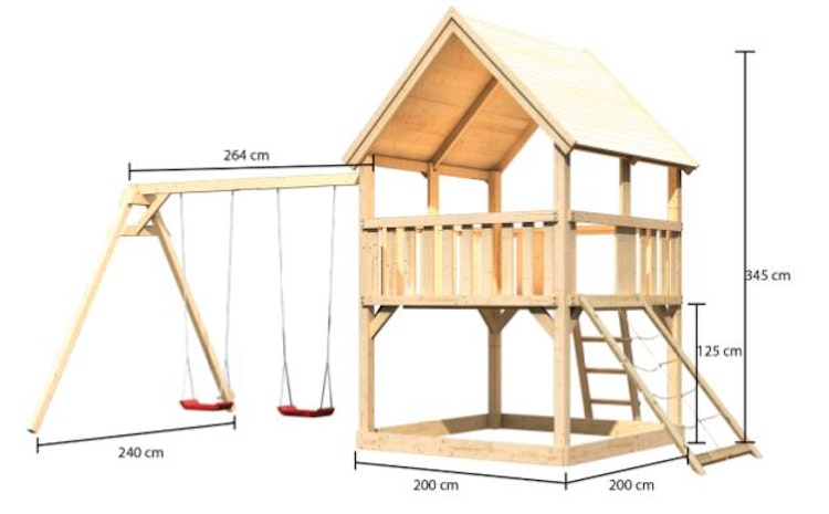 Akubi Kinderspielturm Luis mit Doppelschaukelanbau inkl. Netzrampe