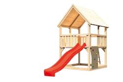 Akubi Kinderspielturm Luis mit Wellenrutsche und Kletterwand inkl. gratis Akubi Farbsystem & Kuscheltier