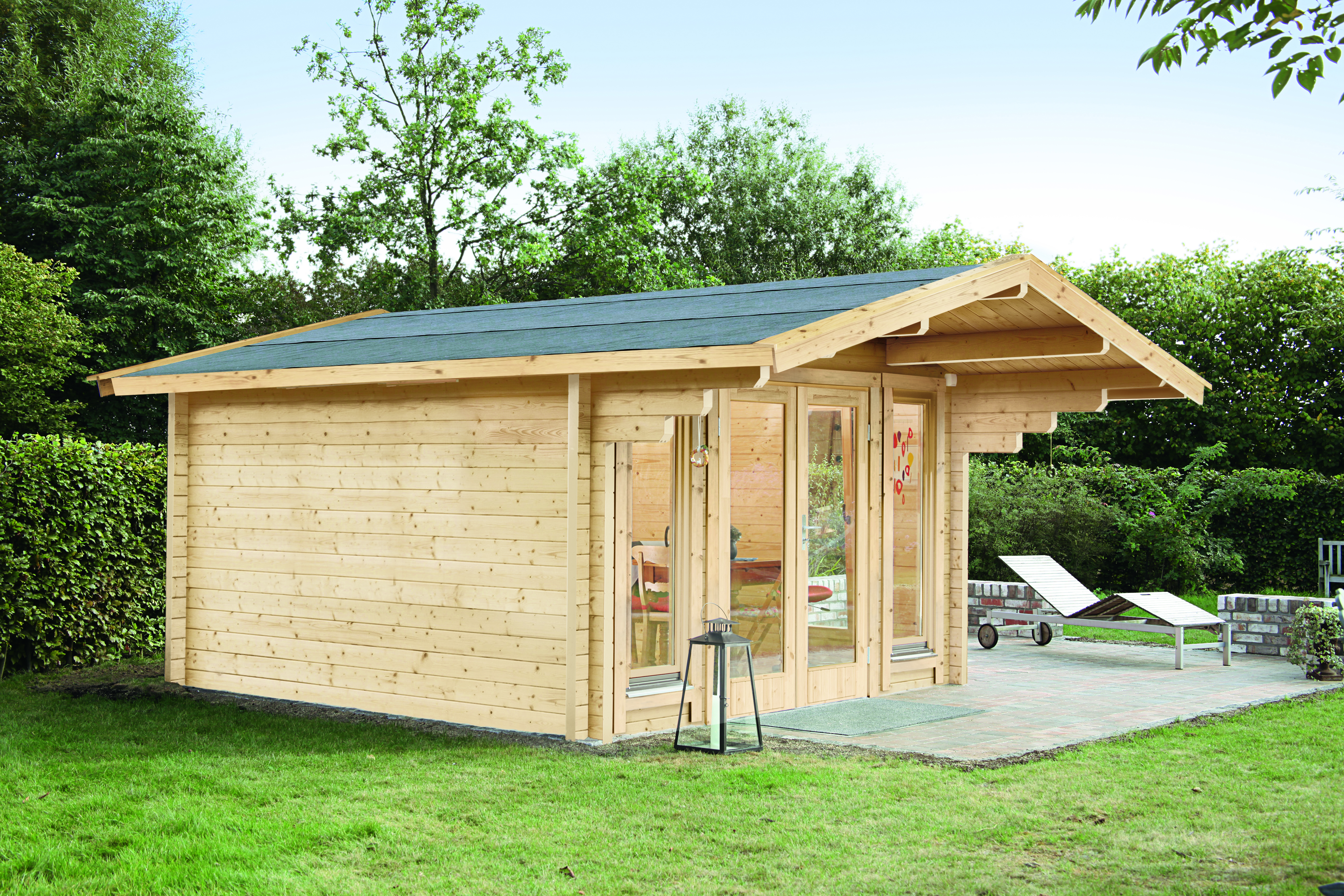 Wolff Finnhaus Gartenhaus Hammerfest 70-A isolierverglast XL inkl. gratis Fundamentanker/Pads