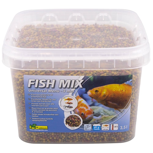 Ubbink Fish Mix - Menu Universal 3mm - mehrfarbiges Alleinfutter in 3 mm-Pellets, alle Fische mit einer Größe von 10 bis 25 cm, Zusammensetzung: Proteine 31 %, Lipide 5 %, Spirulina und Astaxanthin 1 mg/kg - 3,5 l Bild