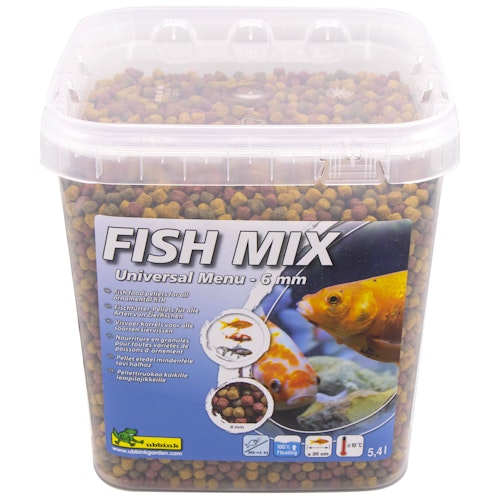 Ubbink Fish Mix - Menu Universal 6mm - mehrfarbiges Alleinfutter in 6-mm-Pellets, alle Fische mit einer Größe von 25 bis 55 cm, Zusammensetzung: Proteine 31 %, Lipide 5 %, Spirulina und Astaxanthin 1 mg/kg - 5,4 l Bild