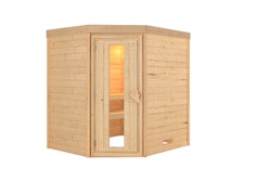 Karibu Energiespar-Sauna Maxin mit Eckeinstieg - 38 mm Massivholz inkl. 9-teiligem gratis Zubehörpaket