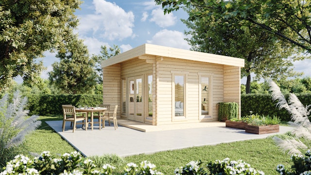Wolff Finnhaus Gartenhaus Aalborg 70-C XL isolierverglast inkl. gratis Fundamentanker/Pads Vorschaubild Galerie