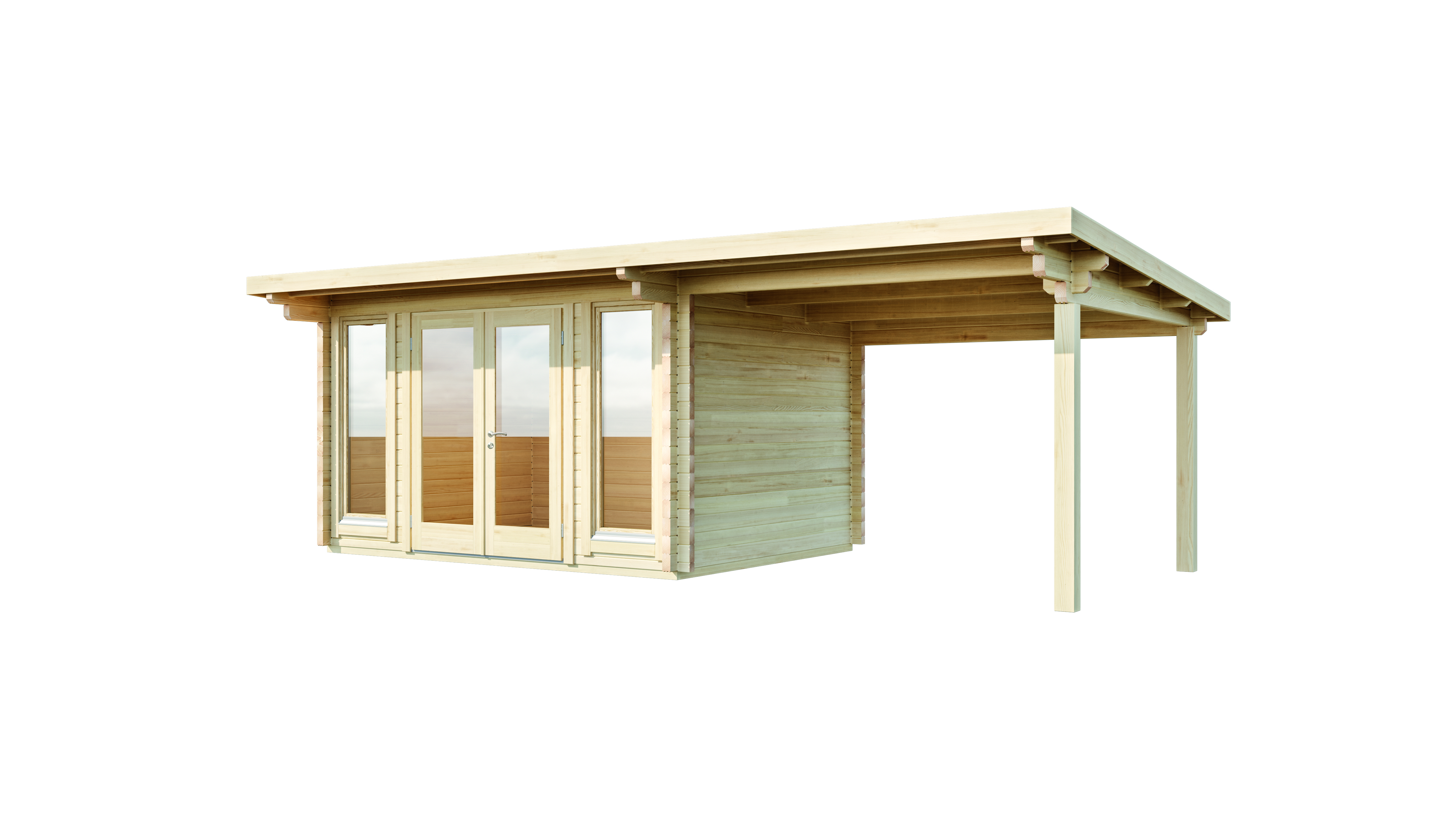 Vorschaubild Galerie Wolff Finnhaus Gartenhaus Trondheim 70-D XL isolierverglast mit 300 cm Seitendach