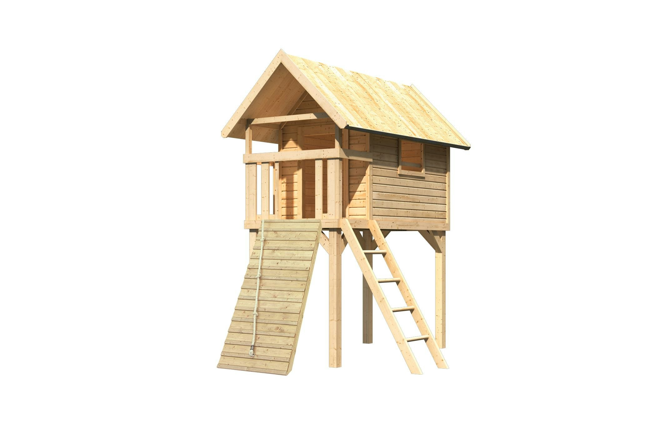 Akubi Stelzenhaus Gernegroß mit Holzrampe inkl. gratis Einzelschaukel & Zubehörset