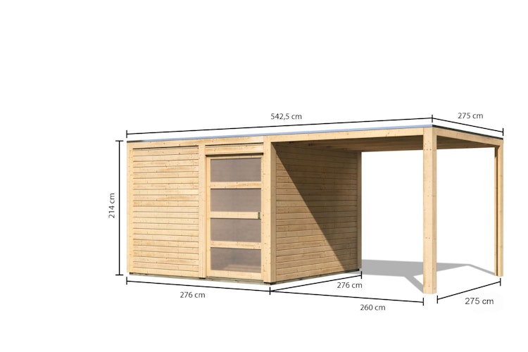 Karibu Gartenhaus Qubic 2 mit Schiebetür und 270 cm Anbaudach - 19 mm inkl. gratis Innenraum-Pflegebox im Wert von 99€ Bild