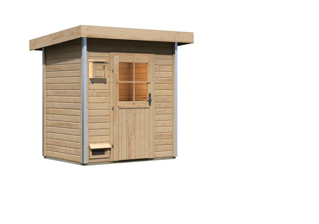 Karibu Gartensauna Pultdach Saunahaus Jorgen naturbelassen inkl. 9-teiligem gratis Zubehörpaket Vorschaubild Galerie