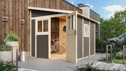 Karibu Premium Gartenhaus Bomlitz 2/3/4 terragrau - 19 mm inkl. gratis Innenraum-Pflegebox im Wert von 99€