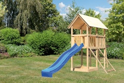 Akubi Kinderspielturm Danny mit Wellenrutsche und Netzrampe inkl. gratis Zubehörset