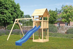 Akubi Kinderspielturm Lotti mit Satteldach inkl. Wellenrutsche und Doppelschaukelanbau (Set B)
