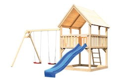 Akubi Kinderspielturm Luis inkl. Wellenrutsche und Doppelschaukelanbau (Set B) inkl. gratis Akubi Farbsystem & Kuscheltier