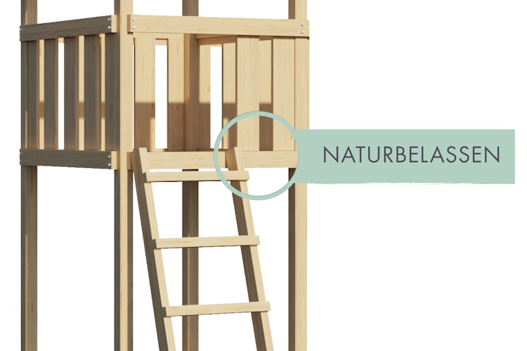 Akubi Stelzenhaus Frieda mit Doppelschaukelanbau und Netzrampe