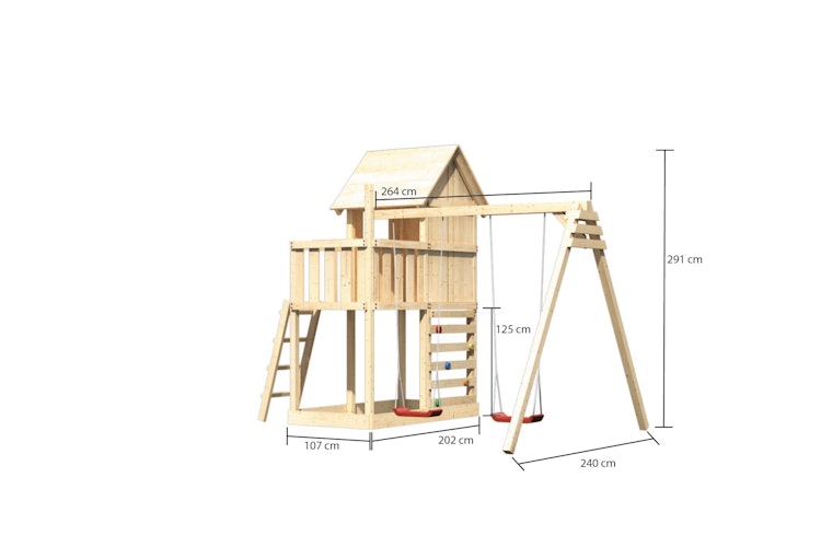 Akubi Stelzenhaus Frieda mit Doppelschaukelanbau und Kletterwand