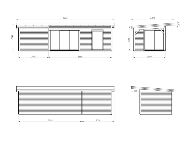 Palmako Gartenhaus Andrea 17,1+7,9 m² Slide Plus mit Isolierglas-Schiebetür  - 44 mm
