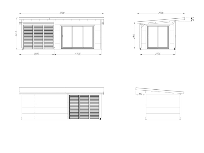 Palmako Gartenhaus Grace 11,2+8,2 m² Slide Plus - 56 mm Inkl. Anbau
