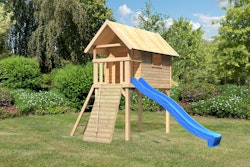 Akubi Stelzenhaus Gernegroß mit Rutsche und Holzrampe inkl. gratis Einzelschaukel & Zubehörset