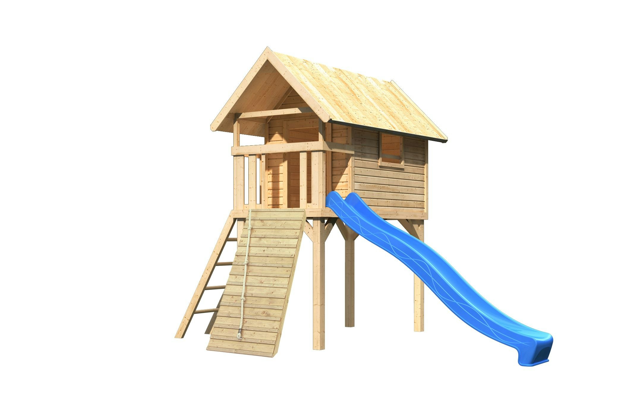 Akubi Stelzenhaus Gernegroß mit Rutsche und Holzrampe inkl. gratis Einzelschaukel & Zubehörset