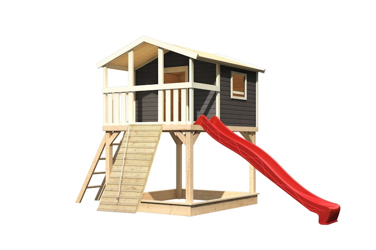Akubi Stelzenhaus Benjamin mit Rutsche und Holzrampe