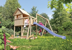 Akubi Kinderspielturm Frieda mit Rutsche und Doppelschaukelanbau (Set B)