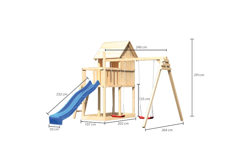 Akubi Kinderspielturm Frieda mit Rutsche und Doppelschaukelanbau (Set B)