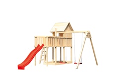 Akubi Kinderspielturm Frieda mit Rutsche und Doppelschaukelanbau (Set B) inkl. gratis Akubi Farbystem & Kuscheltier