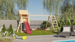 Akubi Kinderspielturm Frieda mit Anbau, Rutsche und Doppelschaukelanbau mit Klettergerüst (Set C)