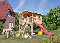 Akubi Kinderspielhaus Kinderspielgerät Benjamin inkl. Wellenrutsche (Set A) inkl. gratis Einzelschaukel & Zubehörset