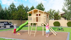 Akubi Kinderspielhaus Kinderspielgerät Benjamin inkl. Wellenrutsche und Netzrampe (Set B) inkl. gratis Einzelschaukel & Zubehörset