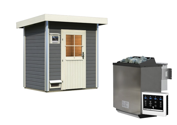 Karibu Gartensauna Pultdach Saunahaus Jorgen terragrau