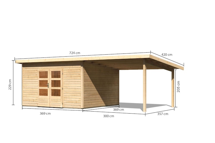 Karibu Woodfeeling Gartenhaus Northeim 5 inkl. 300 cm Schleppdach und Rückwand inkl. gratis Innenraum-Pflegebox im Wert von 99€ Bild