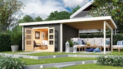 Karibu Woodfeeling Gartenhaus Northeim 5 inkl. 300 cm Schleppdach und Rückwand