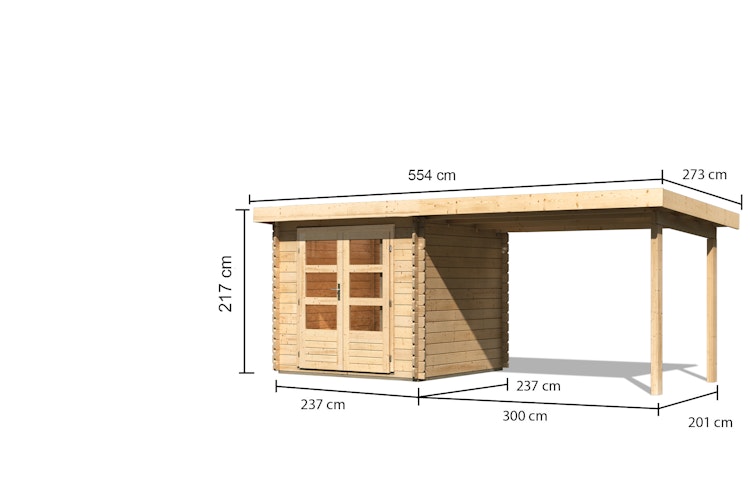 Karibu Woodfeeling Gartenhaus Bastrup 2 naturbelassen - 28 mm inkl. gratis Innenraum-Pflegebox im Wert von 99€