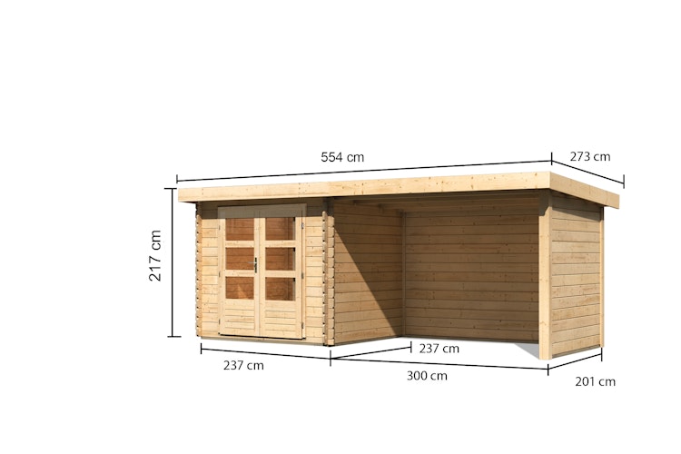 Karibu Woodfeeling Gartenhaus Bastrup 2 naturbelassen - 28 mm inkl. gratis Innenraum-Pflegebox im Wert von 99€