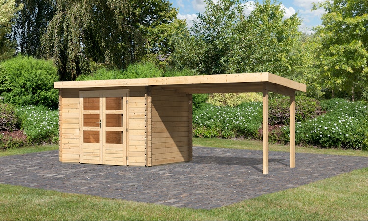 Karibu Woodfeeling Gartenhaus Bastrup 3 naturbelassen - 28 mm inkl. gratis Innenraum-Pflegebox im Wert von 99€ Bild