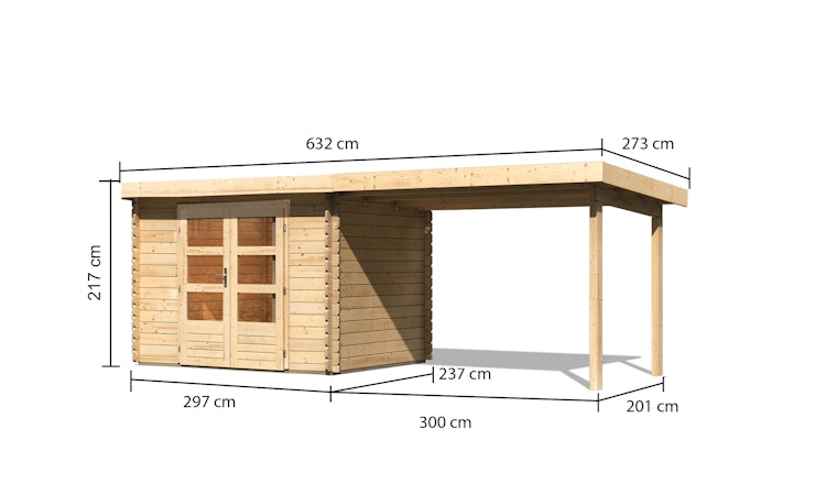 Karibu Woodfeeling Gartenhaus Bastrup 3 naturbelassen - 28 mm inkl. gratis Innenraum-Pflegebox im Wert von 99€ Bild