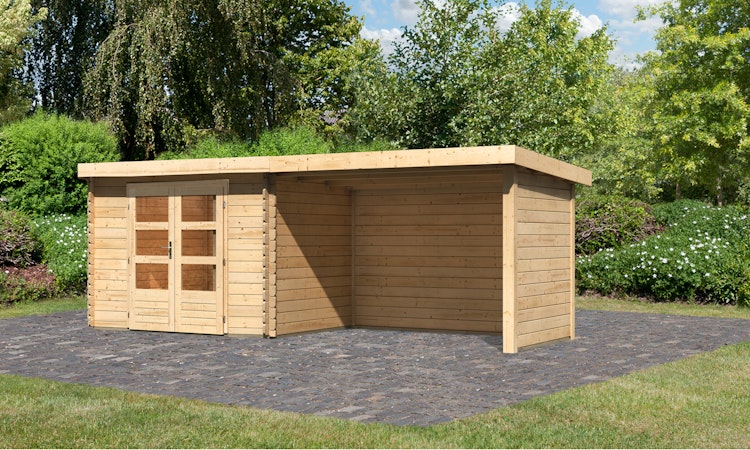 Karibu Woodfeeling Gartenhaus Bastrup 3 naturbelassen - 28 mm inkl. gratis Innenraum-Pflegebox im Wert von 99€ Bild