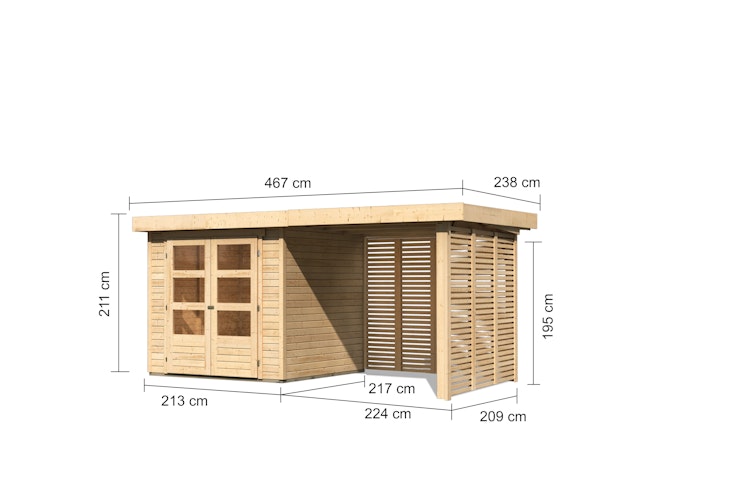 Karibu Woodfeeling Gartenhaus Askola 2/3/3,5/4/5 m. 240 cm Schleppdach/Seiten- und Rückwand in Lamellenoptik inkl. gratis Innenraum-Pflegebox im Wert von 99€