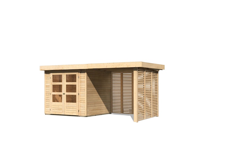 Karibu Woodfeeling Gartenhaus Askola 2/3/3,5/4/5 m. 240 cm Schleppdach/Seiten- und Rückwand in Lamellenoptik inkl. gratis Innenraum-Pflegebox im Wert von 99€