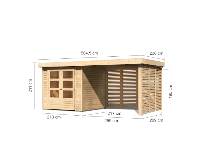 Karibu Woodfeeling Gartenhaus Askola 2/3/3,5/4/5 m. 275 cm Schleppdach/Seiten- und Rückwand in Lamellenoptik inkl. gratis Innenraum-Pflegebox im Wert von 99€ Bild