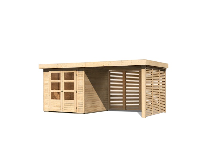 Karibu Woodfeeling Gartenhaus Askola 2/3/3,5/4/5 m. 275 cm Schleppdach/Seiten- und Rückwand in Lamellenoptik inkl. gratis Innenraum-Pflegebox im Wert von 99€ Bild