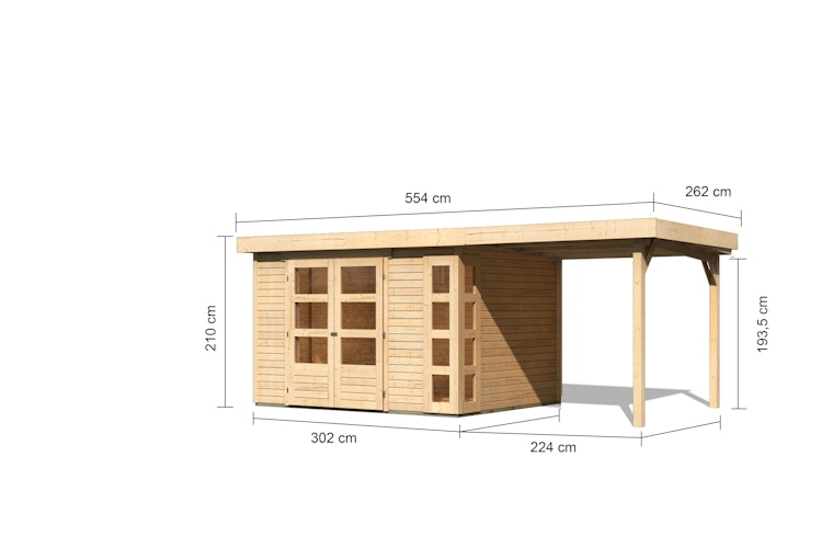 Karibu Woodfeeling Gartenhaus Kerko 3/4/5/6 mit 240 cm Schleppdach - 19 mm inkl. gratis Innenraum-Pflegebox im Wert von 99€ Bild