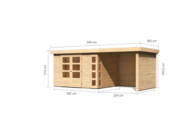 Karibu Woodfeeling Gartenhaus Kerko 3/4/5 mit 240 cm Schleppdach/Seiten- und Rückwand inkl. gratis Innenraum-Pflegebox im Wert von 99€