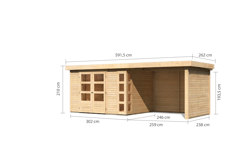 Karibu Woodfeeling Gartenhaus Kerko 3/4/5 mit 280 cm Schleppdach/Seiten- und Rückwand inkl. gratis Innenraum-Pflegebox im Wert von 99€ Bild